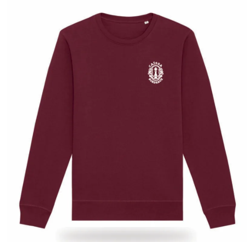 Sweat col rond bordeaux au blason du club d'échecs Caïssa Bordeaux
